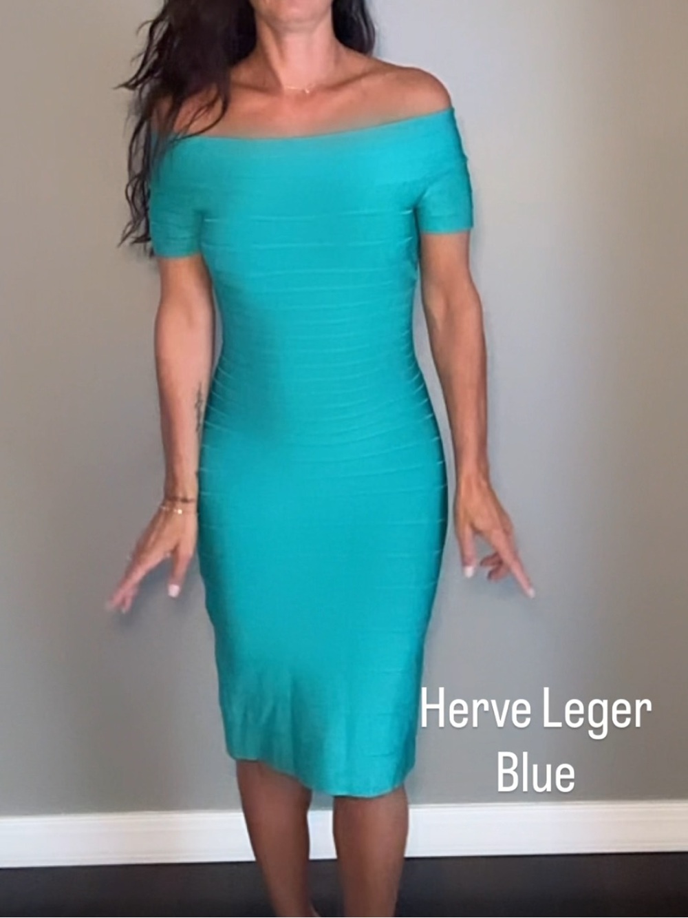 Herve Leger green Carmen bandage midi dress size small